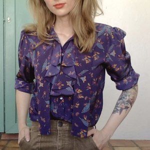 vtg floral & feather blouse